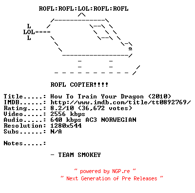 NFO for the release How.To.Train.Your.Dragon.NORWEGIAN.720p.BluRay.x264-SMOKEY by SMOKEY