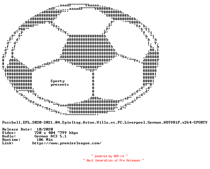 NFO for the release Fussball.EPL.2020-2021.04.Spieltag.Aston.Villa.vs.FC.Liverpool.German.HDTVRiP.x264-SPORTY by SPORTY