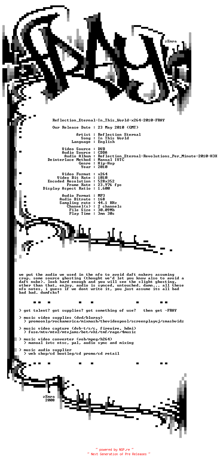 NFO for the release Reflection_Eternal-In_This_World-x264-2010-FRAY by FRAY