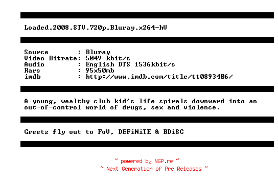 NFO for the release Loaded.2008.STV.720p.Bluray.x264-hV by hV