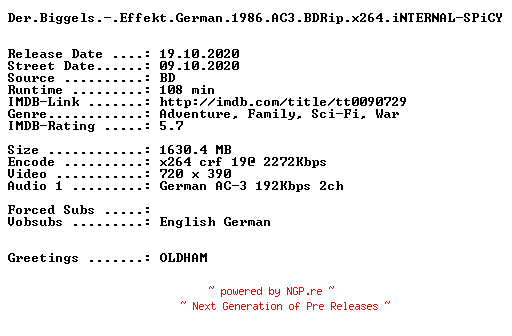 NFO for the release Der.Biggels.-.Effekt.German.1986.AC3.BDRip.x264.iNTERNAL-SPiCY by SPiCY