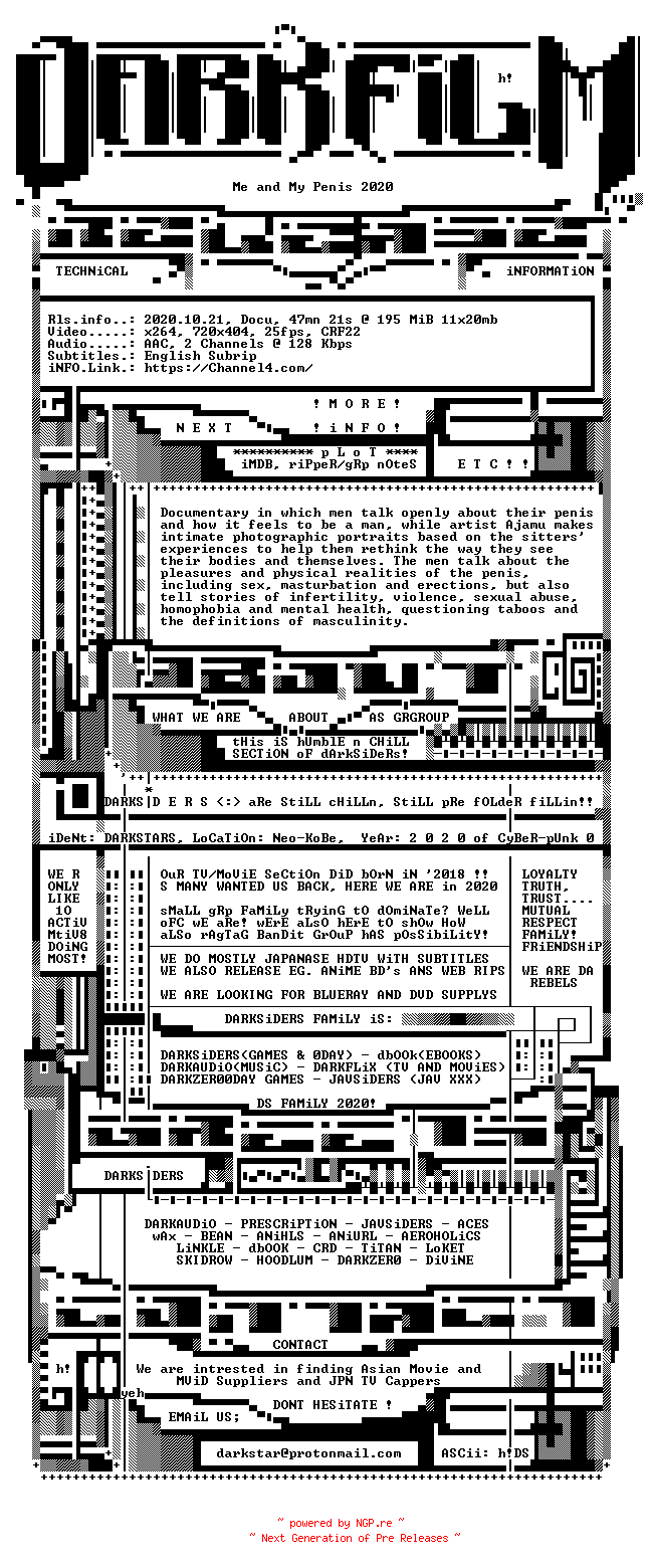 NFO for the release Me.and.My.Penis.2020.HDTV.x264-DARKFLiX by DARKFLiX