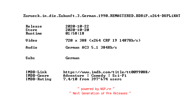 NFO for the release Zurueck.in.die.Zukunft.3.German.1990.REMASTERED.BDRiP.x264-DUPLiKAT by DUPLiKAT