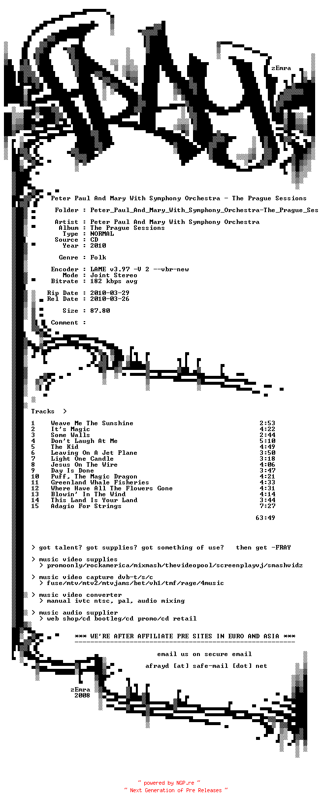 NFO for the release Peter_Paul_And_Mary_With_Symphony_Orchestra-The_Prague_Sessions-2010-FRAY by FRAY