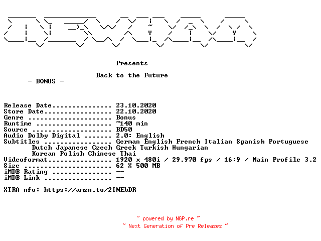 NFO for the release Back.to.the.Future.BONUS.2020.COMPLETE.BLURAY.DiRFiX-NEWHAM by NEWHAM