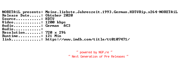 NFO for the release Meine.liebste.Jahreszeit.1993.German.HDTVRip.x264-NORETAiL by NORETAiL