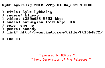 NFO for the release Sykt.Lykkelig.2010.720p.BluRay.x264-NOHD by NOHD