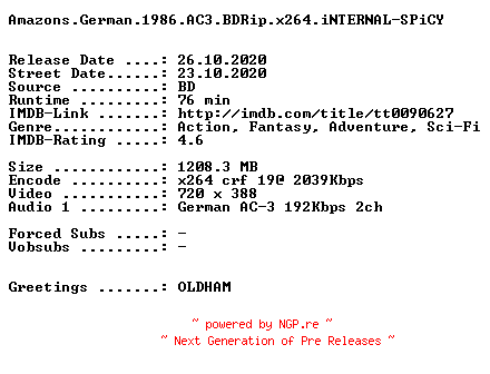NFO for the release Amazons.German.1986.AC3.BDRip.x264.iNTERNAL-SPiCY by SPiCY