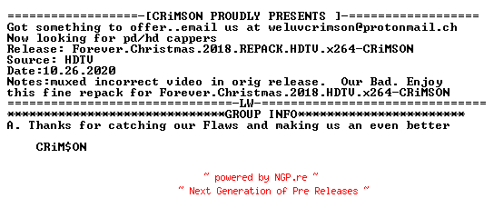 NFO for the release Forever.Christmas.2018.REPACK.HDTV.x264-CRiMSON by CRiMSON
