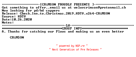 NFO for the release Check.Inn.to.Christmas.2019.HDTV.x264-CRiMSON by CRiMSON