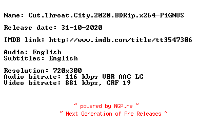 NFO for the release Cut.Throat.City.2020.BDRip.x264-PiGNUS by PiGNUS