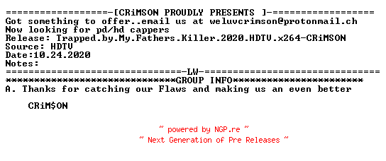 NFO for the release Trapped.by.My.Fathers.Killer.2020.HDTV.x264-CRiMSON by CRiMSON