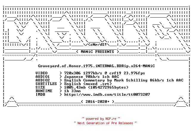 NFO for the release Graveyard.of.Honor.1975.iNTERNAL.BDRip.x264-MANiC by MANiC