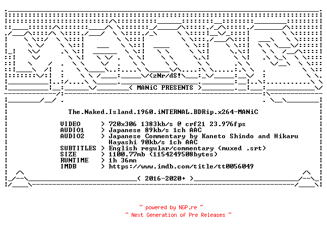 NFO for the release The.Naked.Island.1960.iNTERNAL.BDRip.x264-MANiC by MANiC