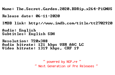 NFO for the release The.Secret.Garden.2020.BDRip.x264-PiGNUS by PiGNUS