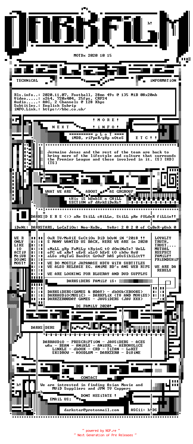 NFO for the release MOTDx.2020.10.15.HDTV.x264-DARKFLiX by DARKFLiX