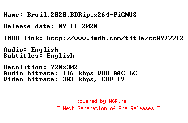 NFO for the release Broil.2020.BDRip.x264-PiGNUS by PiGNUS