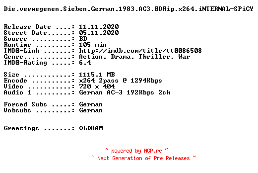 NFO for the release Die.verwegenen.Sieben.German.1983.AC3.BDRip.x264.iNTERNAL-SPiCY by SPiCY