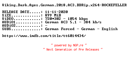 NFO for the release Viking.Dark.Ages.German.2018.AC3.BDRip.x264-ROCKEFELLER by ROCKEFELLER