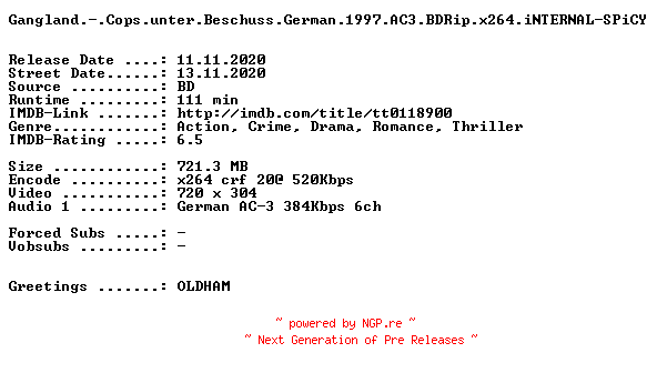 NFO for the release Gangland.-.Cops.unter.Beschuss.German.1997.AC3.BDRip.x264.iNTERNAL-SPiCY by SPiCY