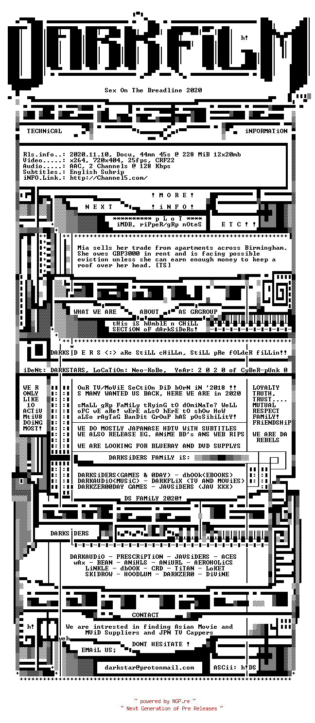 NFO for the release Sex.On.The.Breadline.2020.HDTV.x264-DARKFLiX by DARKFLiX