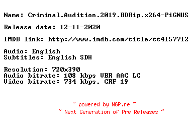 NFO for the release Criminal.Audition.2019.BDRip.x264-PiGNUS by PiGNUS