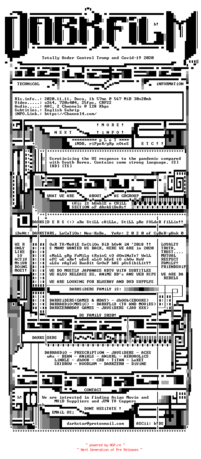 NFO for the release Totally.Under.Control.Trump.and.Covid-19.2020.HDTV.x264-DARKFLiX by DARKFLiX