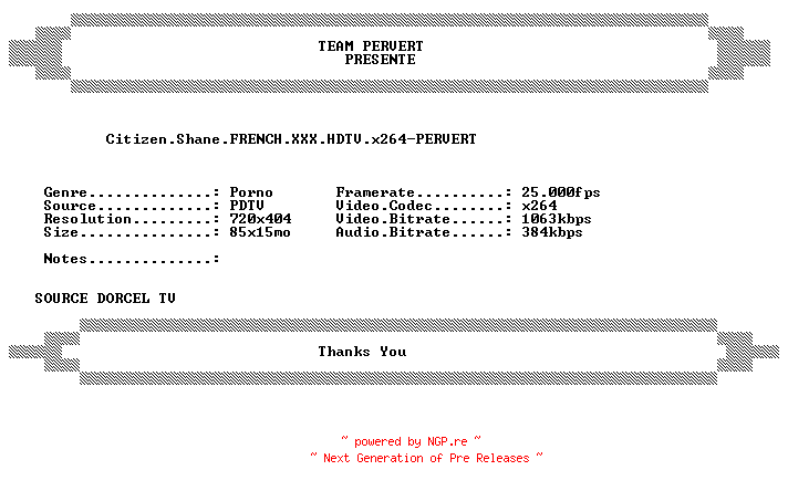 NFO for the release Citizen.Shane.FRENCH.XXX.HDTV.x264-PERVERT by PERVERT