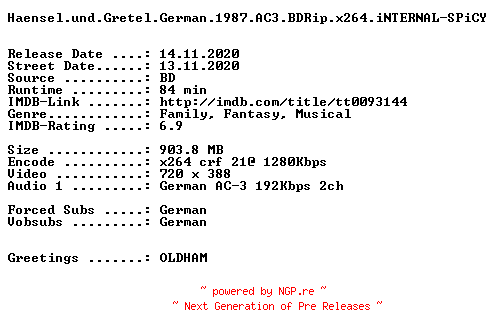 NFO for the release Haensel.und.Gretel.German.1987.AC3.BDRip.x264.iNTERNAL-SPiCY by SPiCY