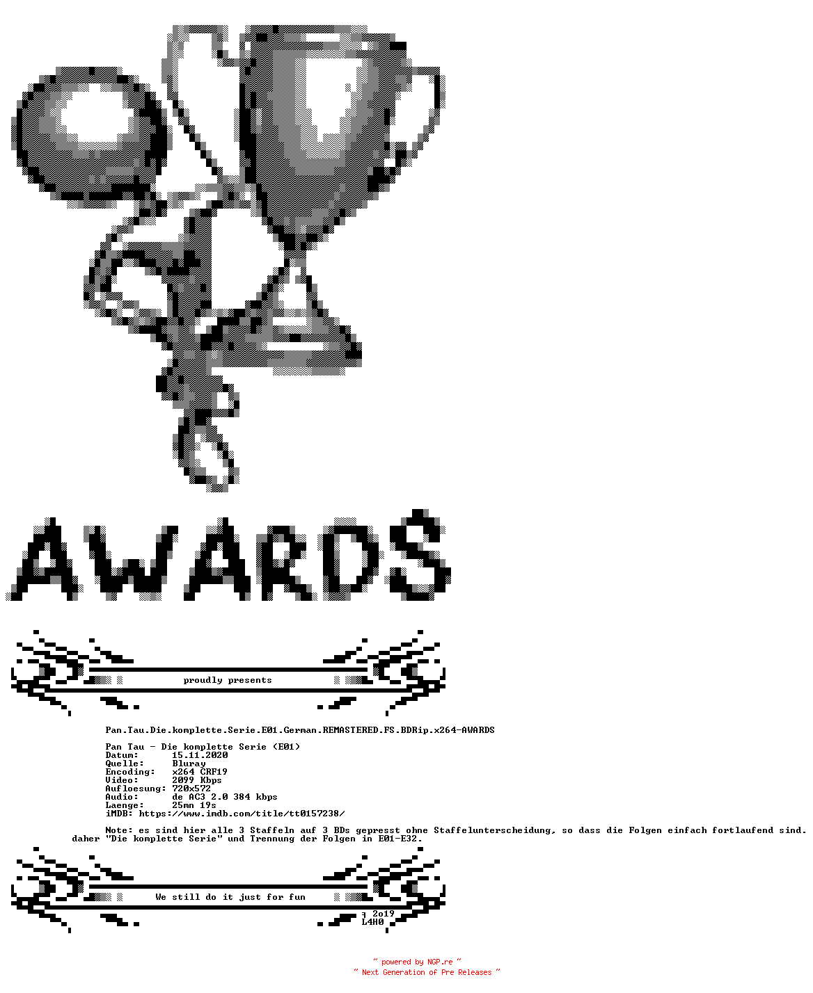 NFO for the release Pan.Tau.Die.komplette.Serie.E01.German.REMASTERED.FS.BDRip.x264-AWARDS by AWARDS