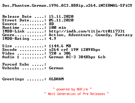 NFO for the release Das.Phantom.German.1996.AC3.BDRip.x264.iNTERNAL-SPiCY by SPiCY