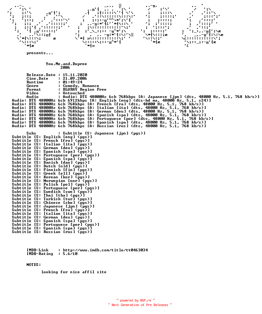 NFO for the release You.Me.and.Dupree.2006.MULTi.COMPLETE.BLURAY.iNTERNAL-VEiL by VEiL