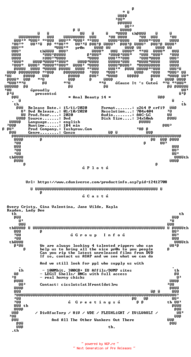 NFO for the release Anal.Beauty.14.XXX.DVDRip.x264-CiCXXX by CiCXXX