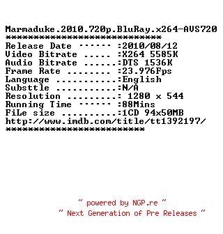 NFO for the release Marmaduke.2010.720p.BluRay.x264-AVS720 by AVS720