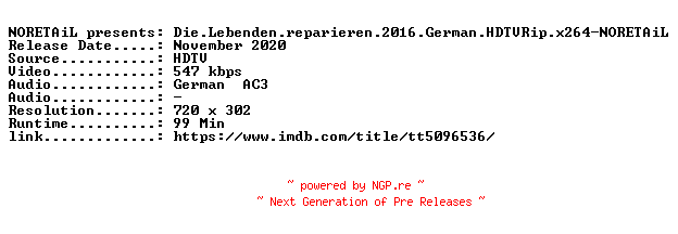 NFO for the release Die.Lebenden.reparieren.2016.German.HDTVRip.x264-NORETAiL by NORETAiL
