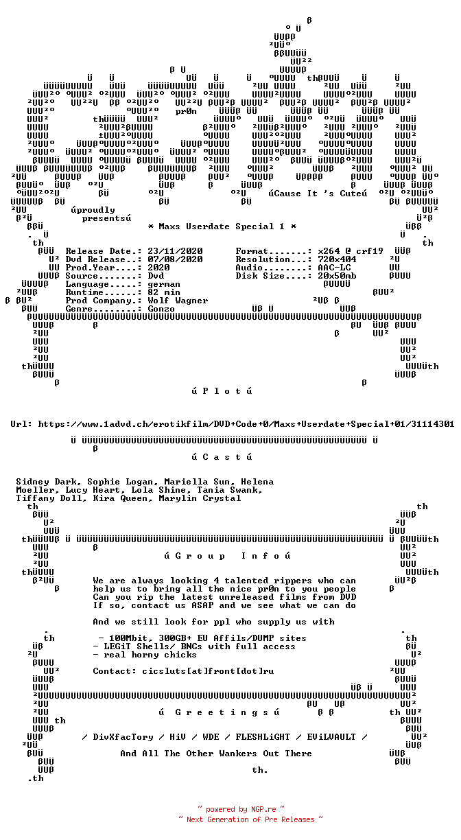 NFO for the release Maxs.Userdate.Special.1.German.XXX.DVDRip.x264-CiCXXX by CiCXXX
