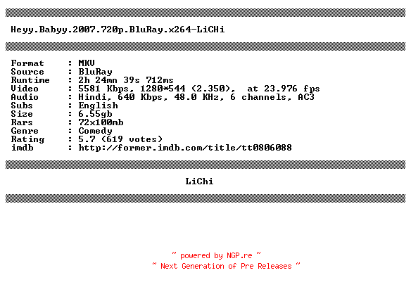 NFO for the release Heyy.Babyy.2007.720p.BluRay.x264-LiCHi by LiCHi