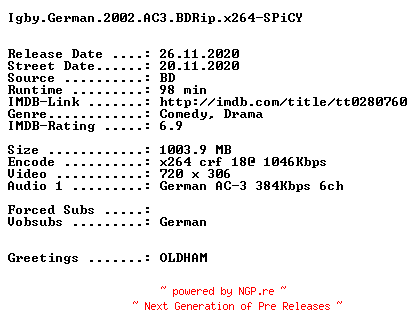 NFO for the release Igby.German.2002.AC3.BDRip.x264-SPiCY by SPiCY
