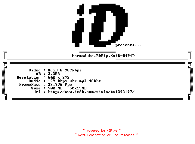 NFO for the release Marmaduke.BDRip.XviD-RiPiD by RiPiD