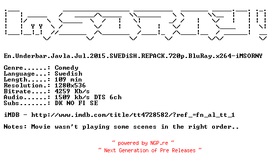 NFO for the release En.Underbar.Javla.Jul.2015.SWEDiSH.REPACK.720p.BluRay.x264-iMSORNY by iMSORNY