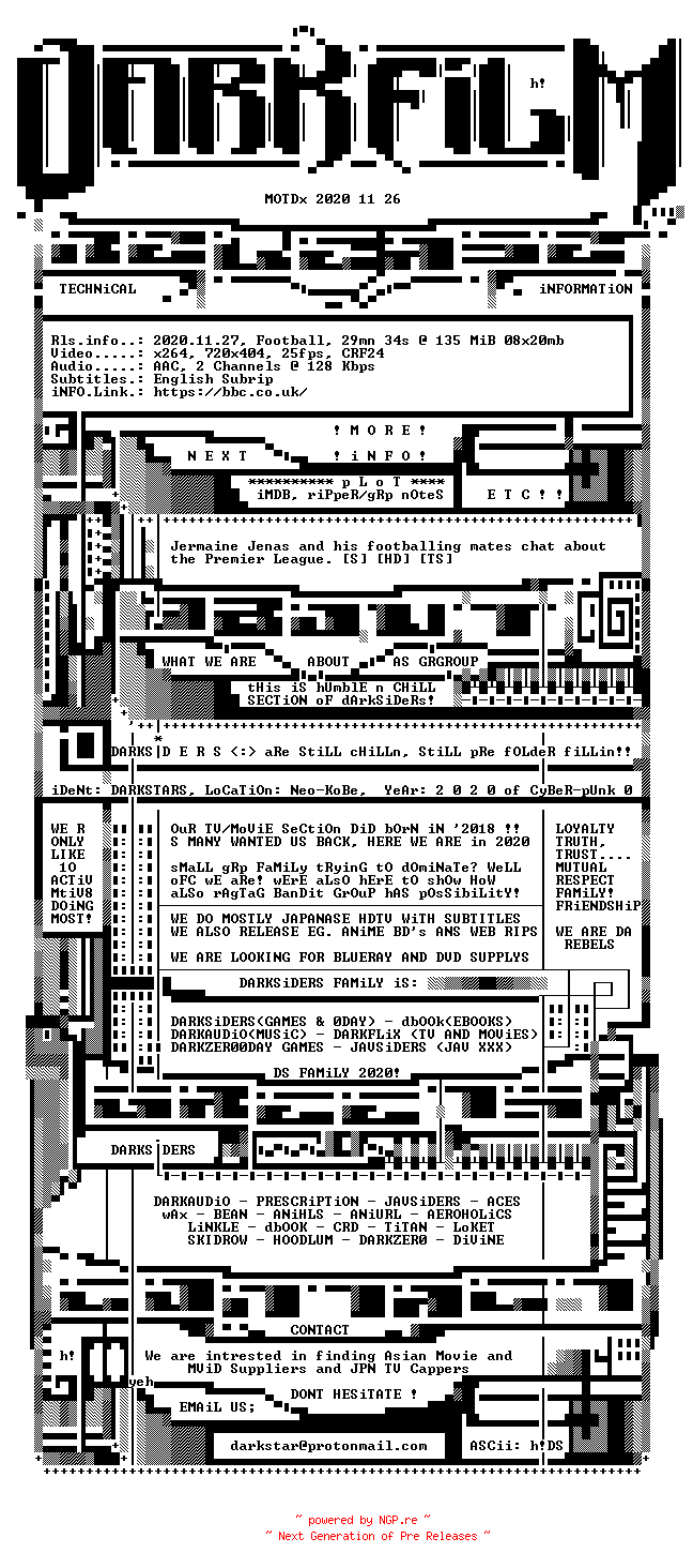 NFO for the release MOTDx.2020.11.26.HDTV.x264-DARKSPORT by DARKSPORT