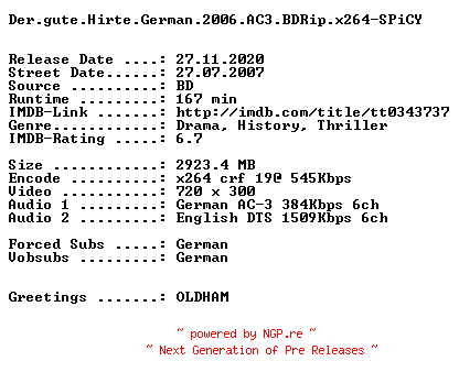 NFO for the release Der.gute.Hirte.German.2006.AC3.BDRip.x264-SPiCY by SPiCY