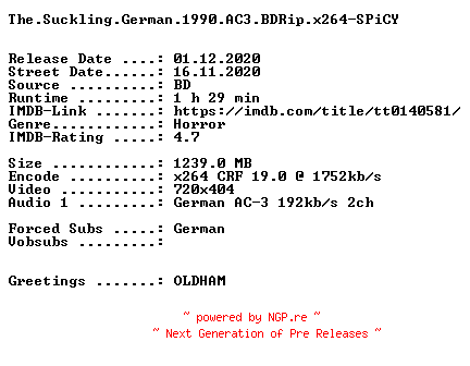 NFO for the release The.Suckling.German.1990.AC3.BDRip.x264-SPiCY by SPiCY