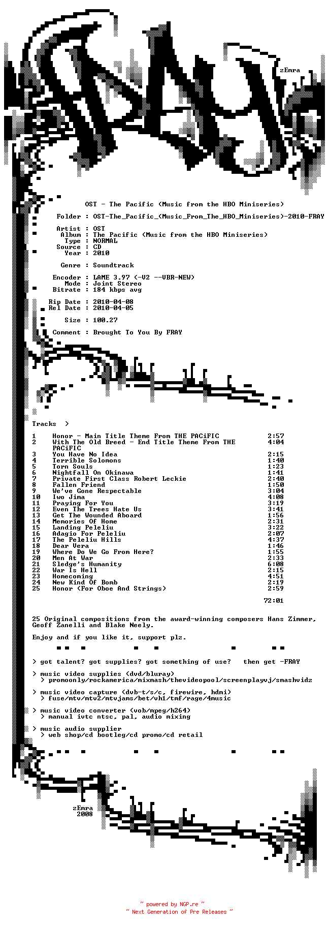 NFO for the release OST-The_Pacific_(Music_From_The_HBO_Miniseries)-2010-FRAY by FRAY