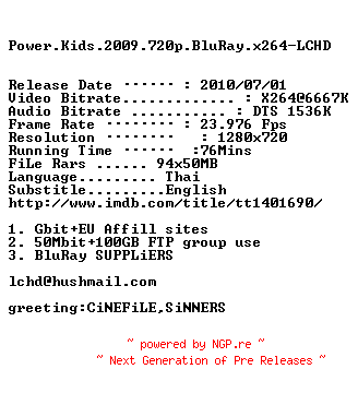 NFO for the release Power.Kids.2009.720p.BluRay.x264-LCHD by LCHD