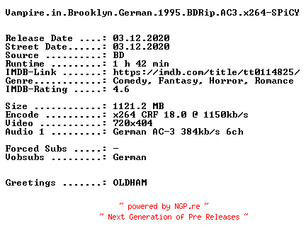 NFO for the release Vampire.in.Brooklyn.German.1995.BDRip.AC3.x264-SPiCY by SPiCY