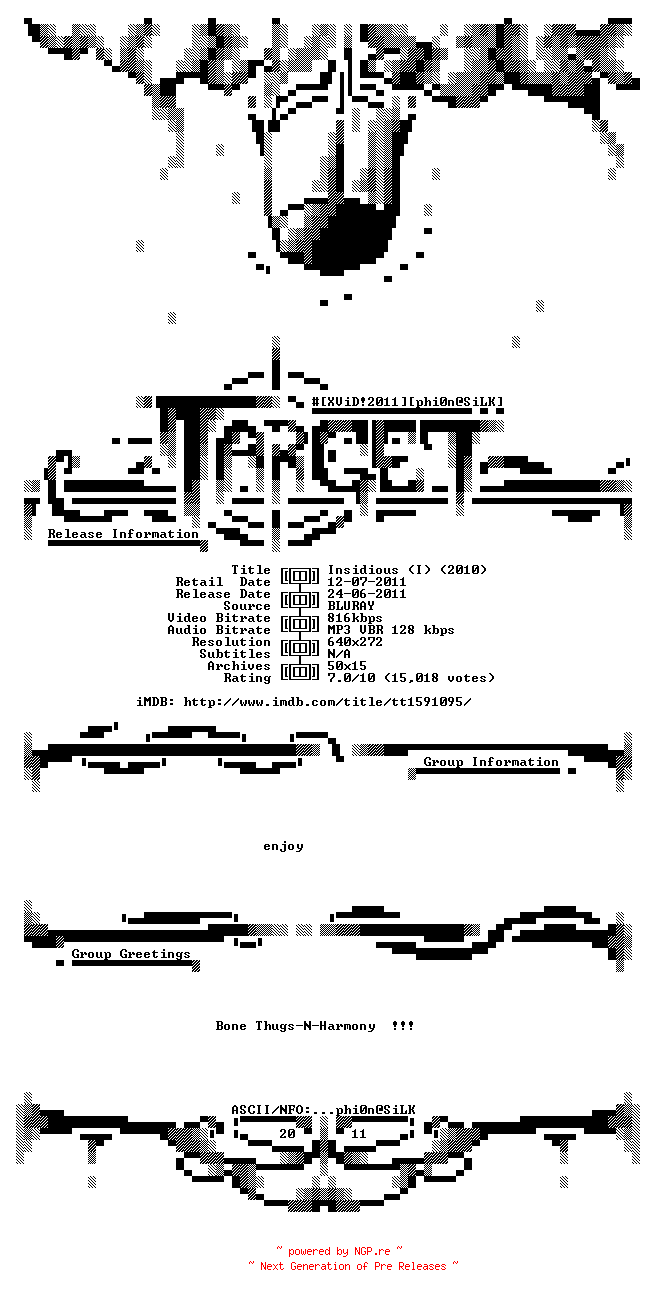 NFO for the release Insidious.BDRip.XviD-TARGET by TARGET