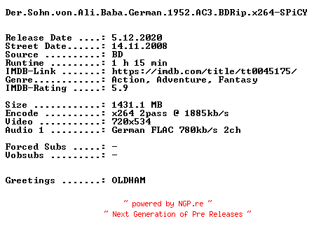 NFO for the release Der.Sohn.von.Ali.Baba.German.1952.AC3.BDRip.x264-SPiCY by SPiCY
