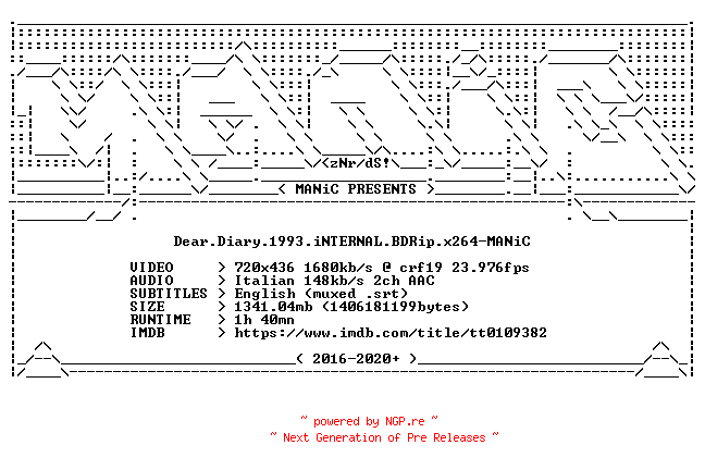 NFO for the release Dear.Diary.1993.iNTERNAL.BDRip.x264-MANiC by MANiC