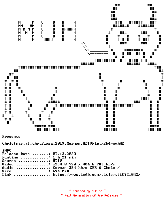 NFO for the release Christmas.at.the.Plaza.2019.German.HDTVRip.x264-muhHD by muhHD
